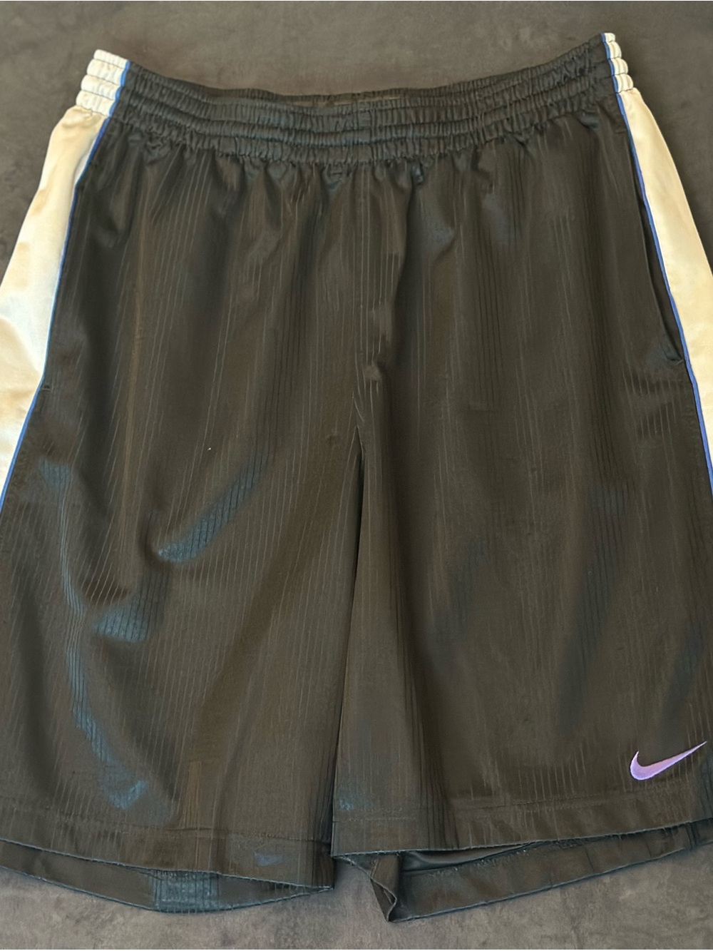 Nike Men’s Black Athletic Shorts with White Side Panels and Blue Trim